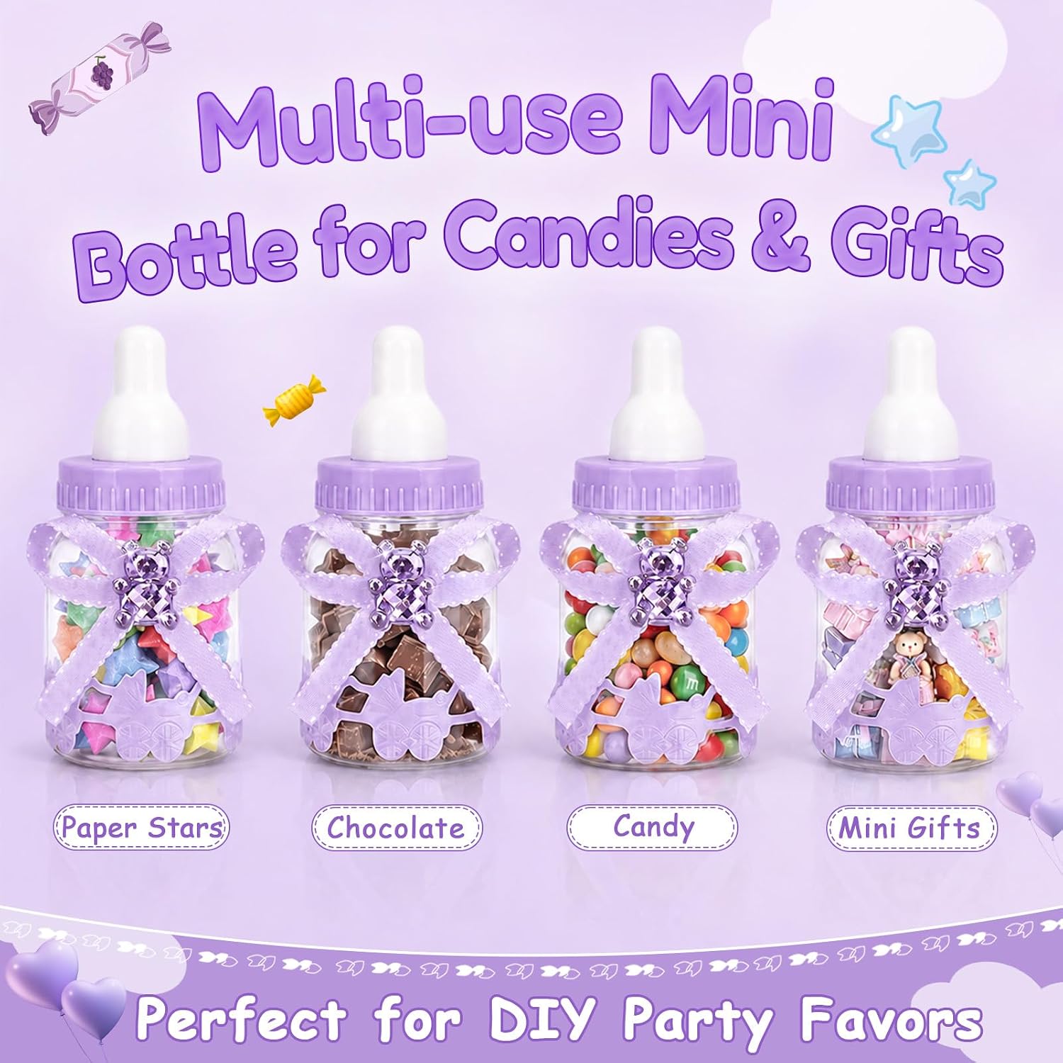 24Pcs Baby Bottle Candy Boxes 3.5"+ 5 Artificial Roses Baby Shower Favors