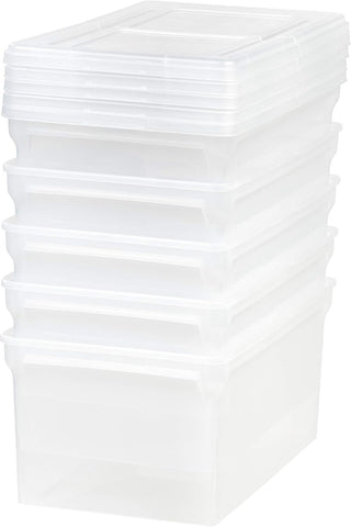 IRIS USA 5-Pack 44 Qt. Letter File Box with Hinged Lid, Clear