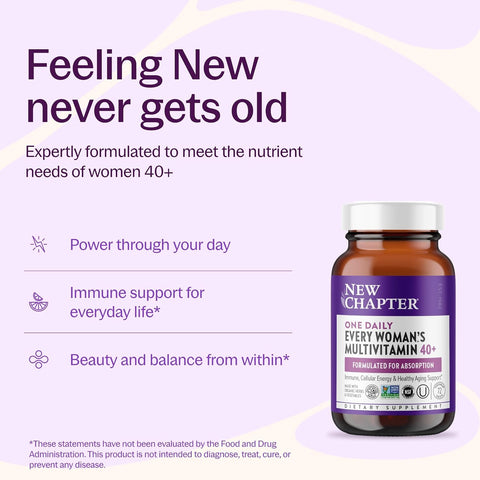 New Chapter Every Woman's One Daily 40+ Multivitamin, 72 Tablets | Supports Immune, Bone, Skin, and Cellular Energy Health, Non-GMO, Gluten Free, Dairy Free, Vegetarian and Kosher