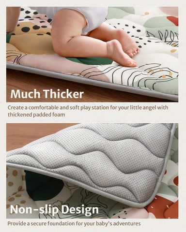 Blissful Diary Baby Play Mats for Floor, 71x59 Inch Thicker Foam Playmats for Babies and Toddlers, Soft Cushioning Baby Crawling Mat, Modern Abstract