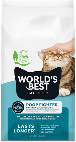 World's Best Cat Litter Poop Fighter, Urine & Poop Odor Defense, 15 lb Bag