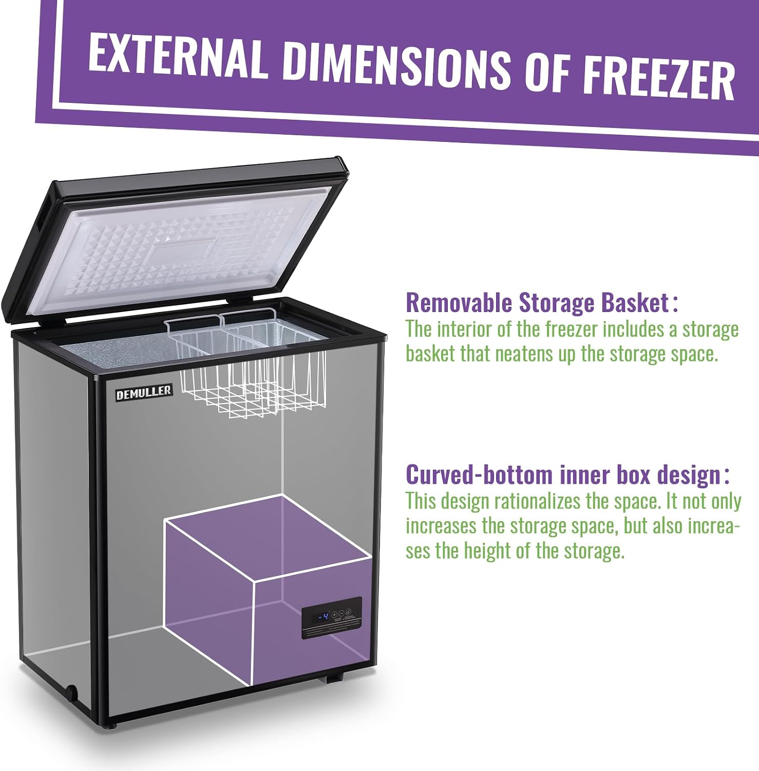 DEMULLER 4.0 Cubic Feet Deep Chest Freezer Small Freezer with Electronic Display Screen Electronic Thermostat Accurate to Every Degree removable Storage Basket Black