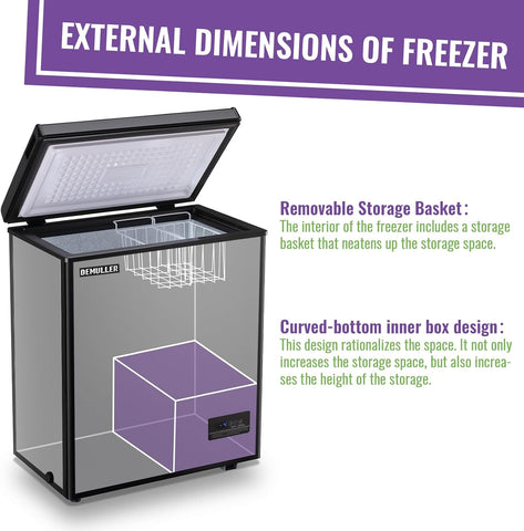 DEMULLER 4.0 Cubic Feet Deep Chest Freezer Small Freezer with Electronic Display Screen Electronic Thermostat Accurate to Every Degree removable Storage Basket Black