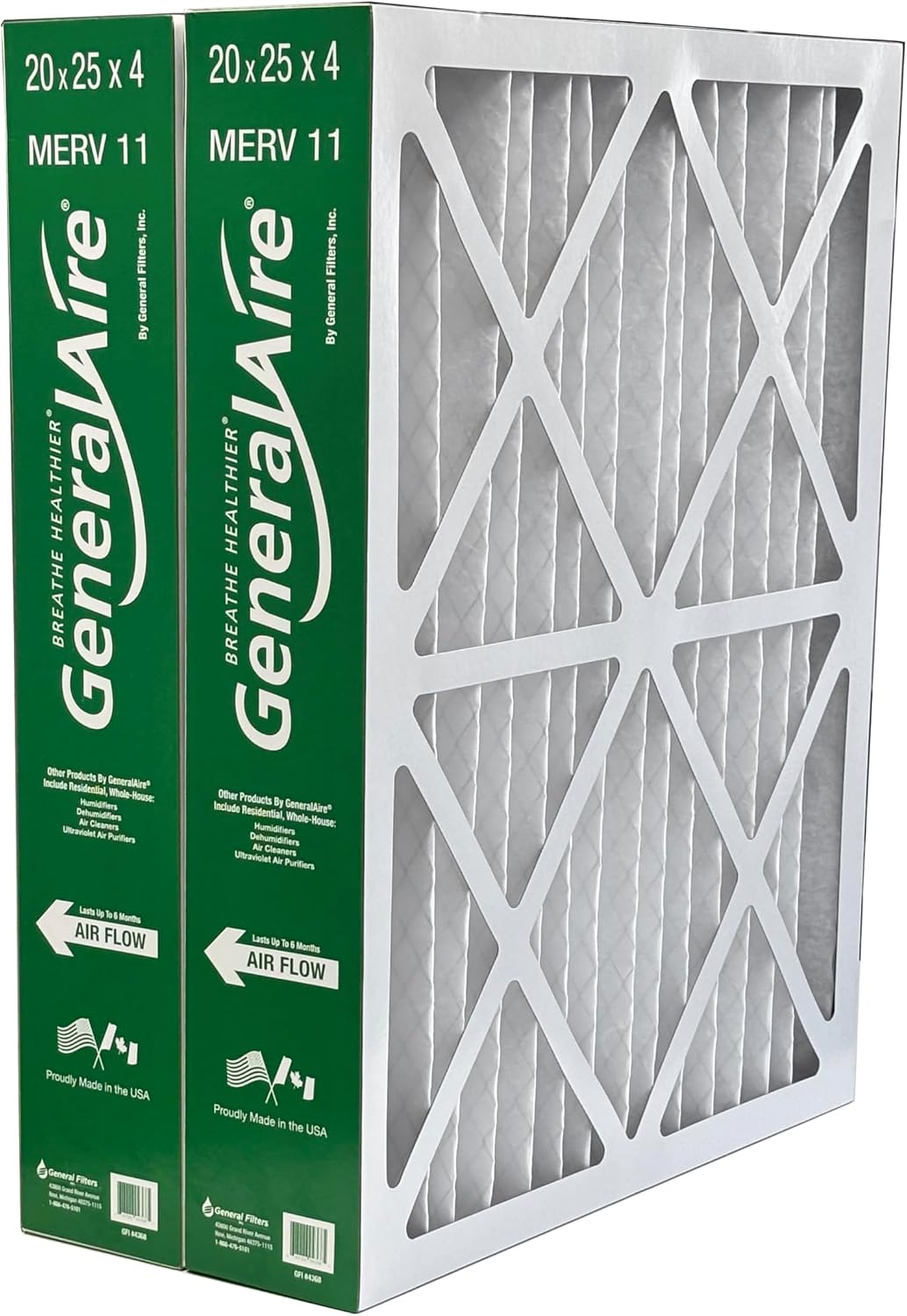 2-PK- Generalaire #4368-Replaces Honeywell FC100A1037-20"x 25" x 4.5" Merv 11 Air Filters