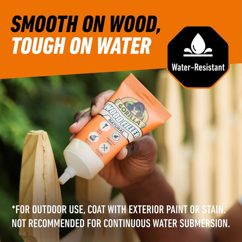 Gorilla All Purpose Wood Filler, Natural Color, 6 oz Tube