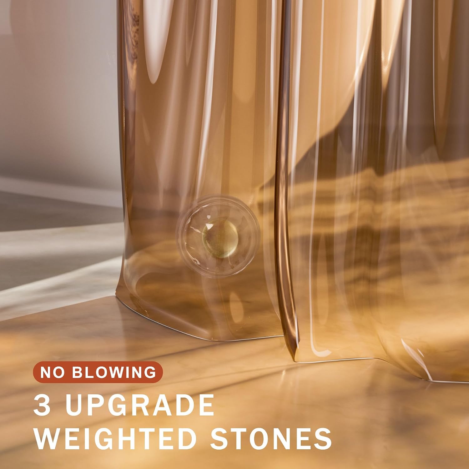 AmazerBath Shower Curtain Liner, 100% EVA Soft Clear Amber Heavy Duty Shower Curtain and Liner 2-in-1, 72x72 Luxury Plastic Weighted Bathroom Shower Liner, 12 Rustproof Grommets & 3 Heavyweight Stones