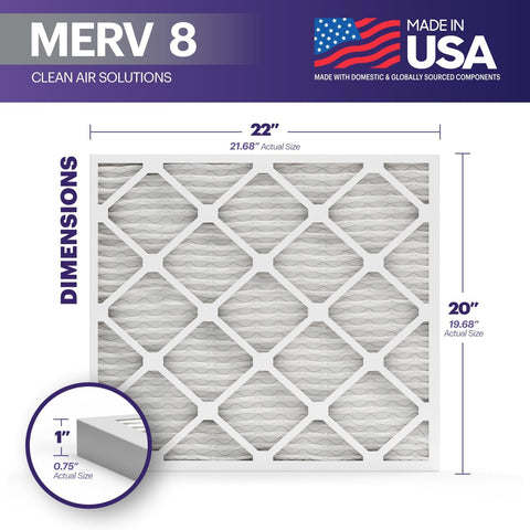 BNX TruFilter 20x22x1 Air Filter MERV 8 (4-Pack) - MADE IN USA – Dust & Pet Defense Electrostatic Pleated Air Conditioner HVAC AC Furnace Filters for Dust, Pet, Mold, Pollen MPR 600 – 700 & FPR 5