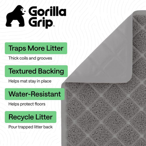 GORILLA GRIP Cat Litter Box Mat, Coiled Mesh Trapping Mats, 24x17 Gray