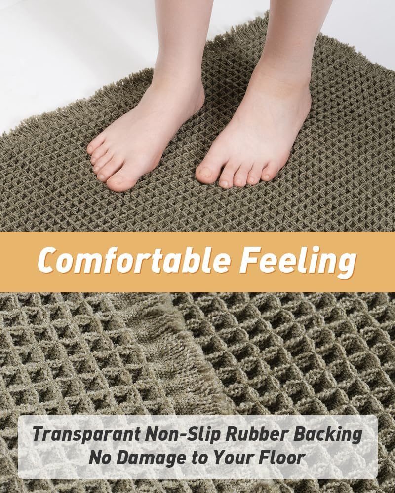 AMOAMI Upgraded Non Slip Absorbent Waffle Bath Mat 20" x 32", Green