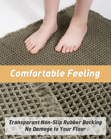 AMOAMI Upgraded Non Slip Absorbent Waffle Bath Mat 20" x 32", Green