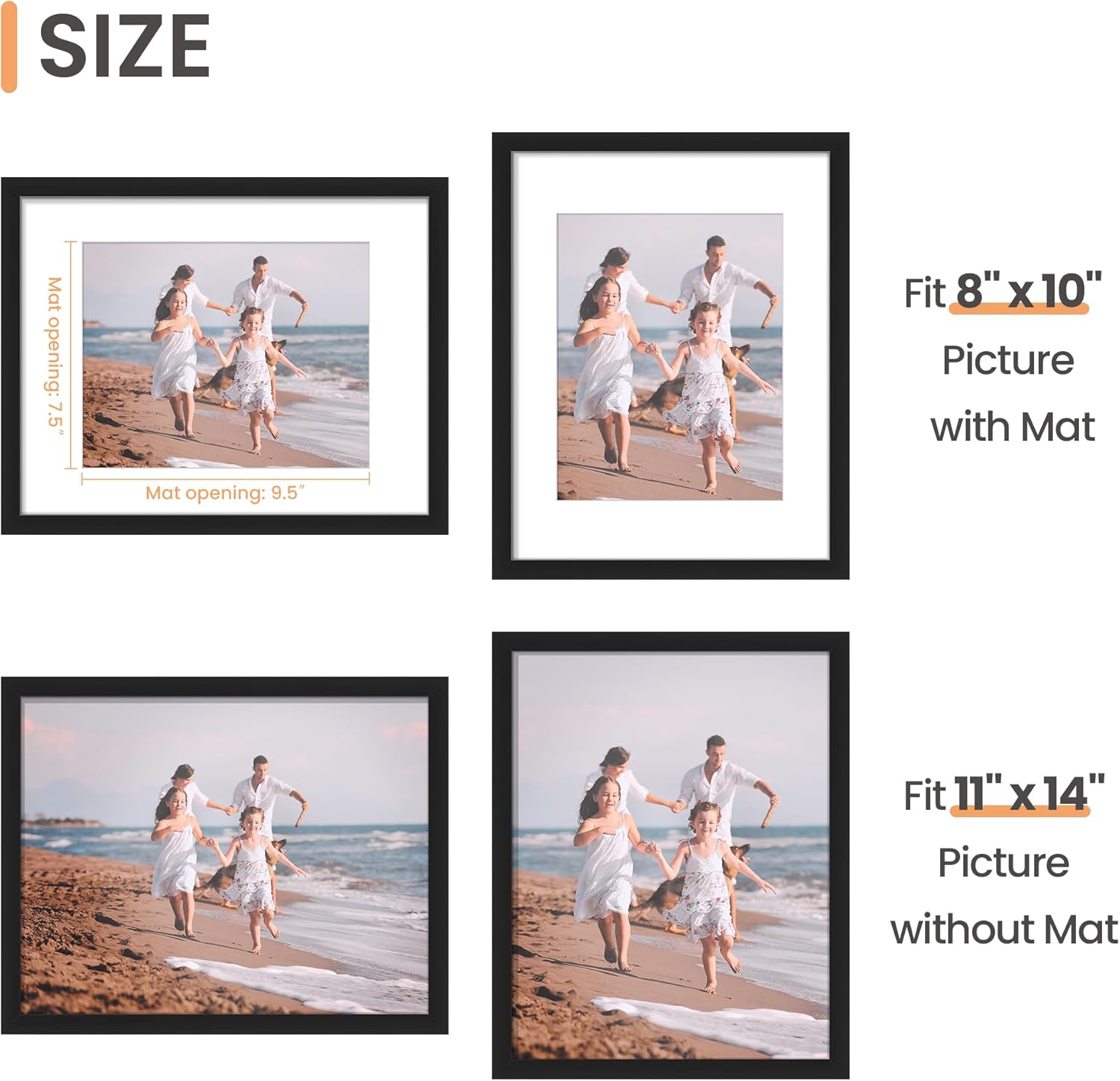 upsimples 11x14 Picture Frame, Wall Decor Photo Frames, Black 1 Pack