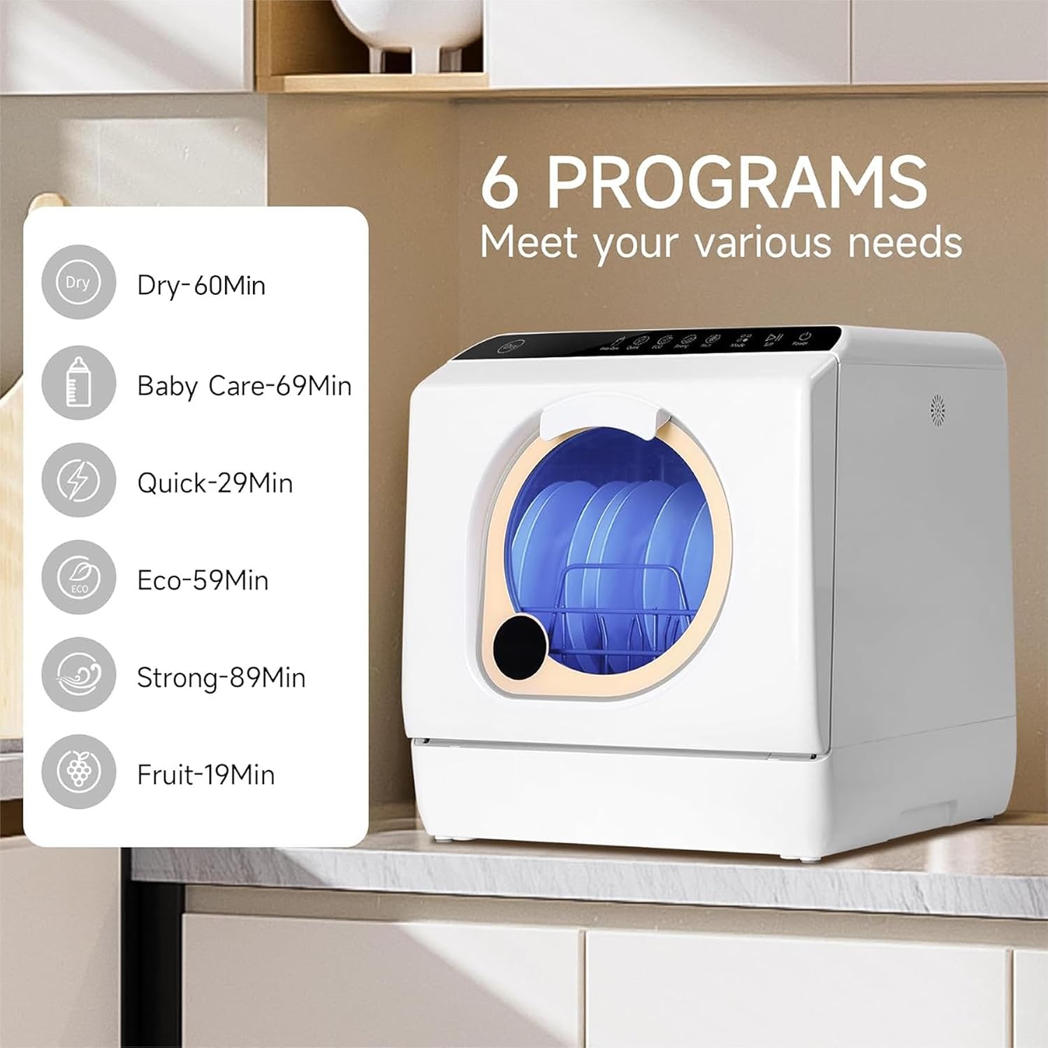 Countertop Dishwasher With Built-in Water Tank, Tabletop Dishwasher Mini Portable For Apartments and RVs, Compact Counter Dishwasher Bottle Washer With Drying Function.