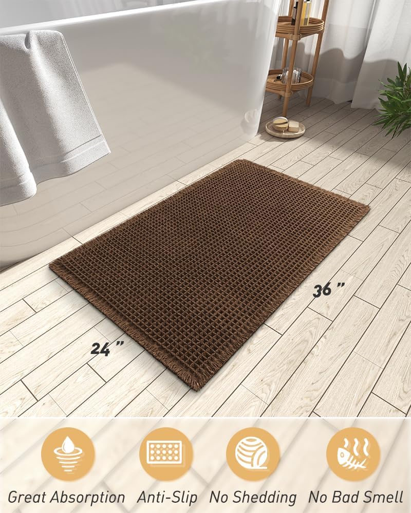 AMOAMI Upgraded Non Slip Absorbent Waffle Bath Mat 24" x 36", Terracotta