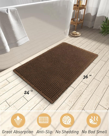 AMOAMI Upgraded Non Slip Absorbent Waffle Bath Mat 24" x 36", Terracotta