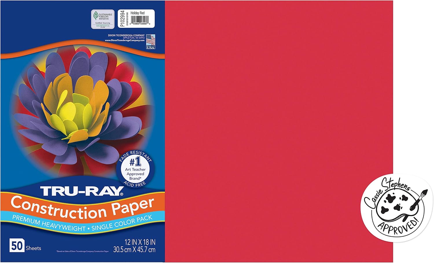 PACON Tru-Ray Sulphite Construction Paper, 12 x 18 Inches, Red, 50 Sheets (102994)