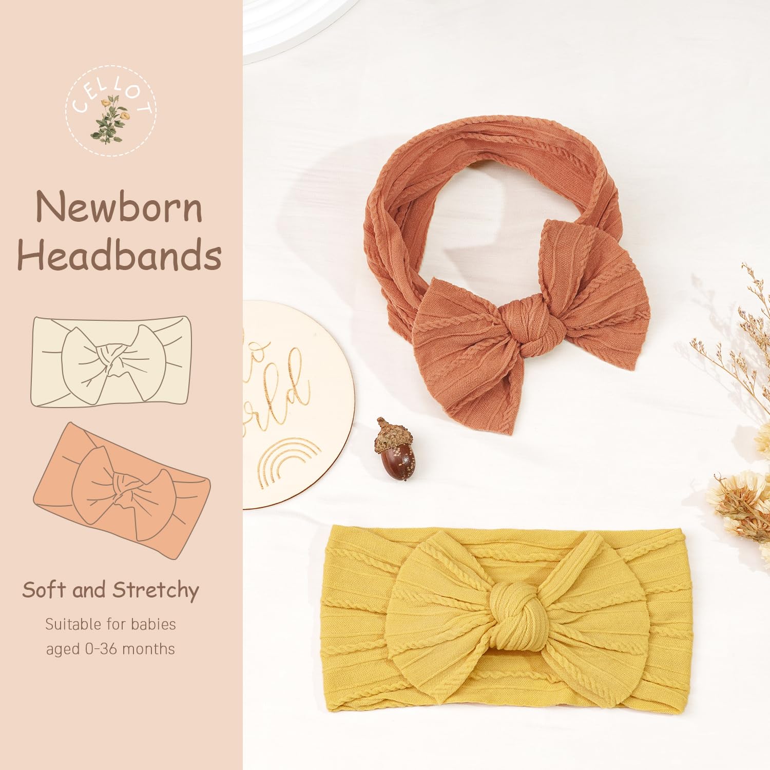 CÉLLOT 10Pcs Super Stretchy Soft Knot Headbands Baby Bows Hair Accessories
