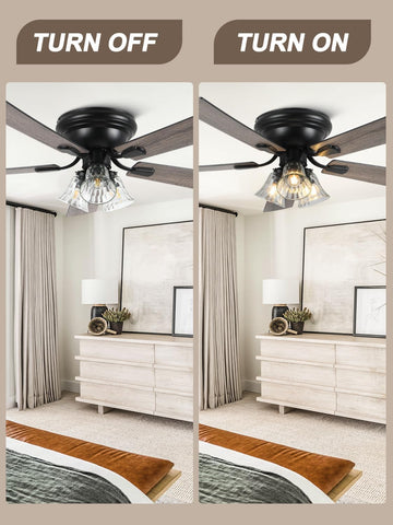 52 Inch Flush Mount Farmhouse Ceiling Fans with Lights and Remote Control