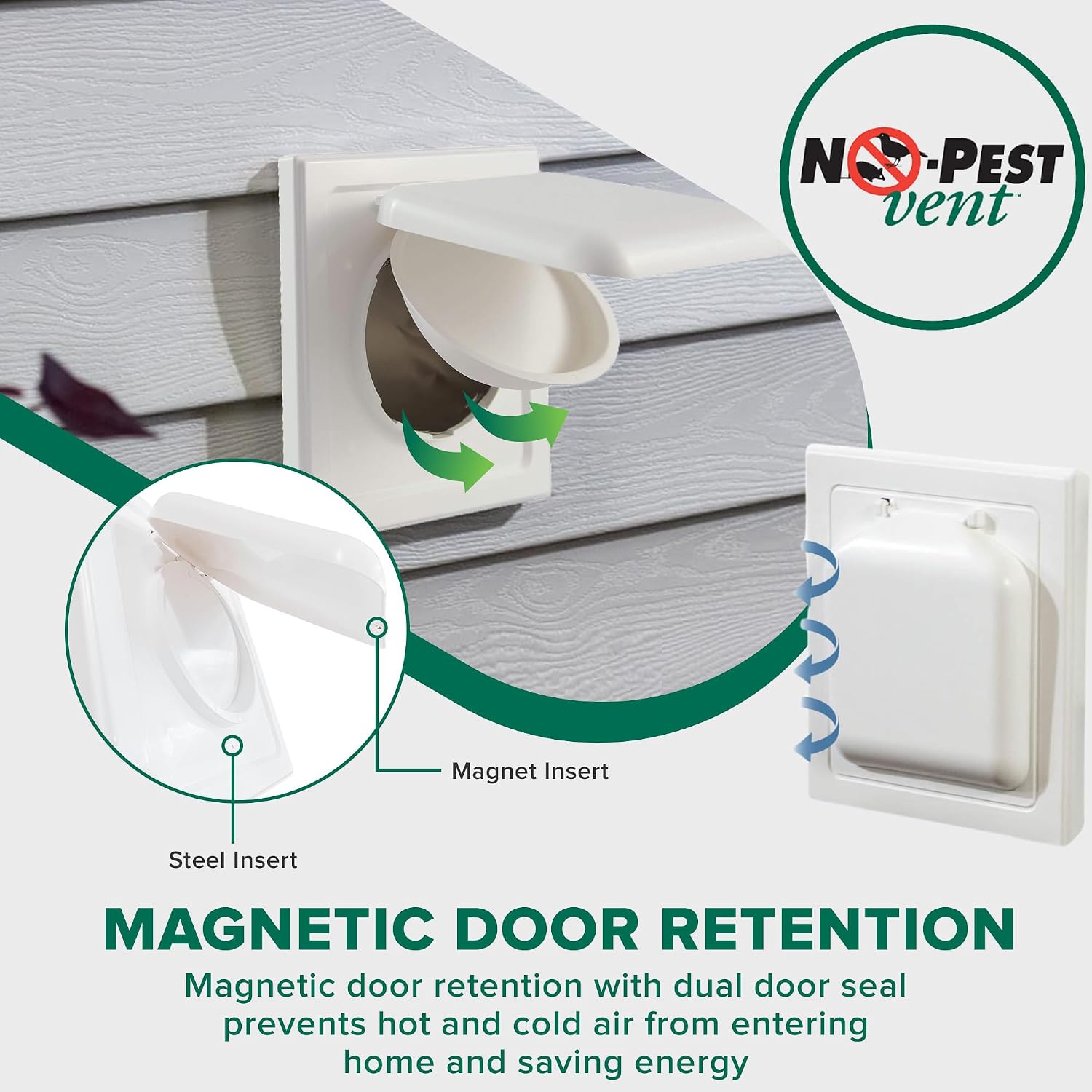 NO-PEST VENT Dual Door Dryer Vent Cover 4 Inch Outdoor, Made in USA, Highest UV-Resistant Plastic, No Lint-Collecting Screen (White, 4” Plastic Vent With Duct Tube)