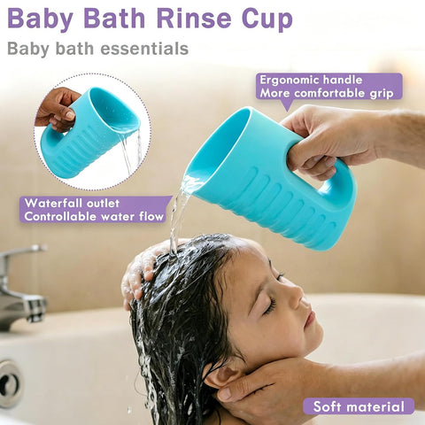 Babylush Baby Bath Rinse Cup & Rinser – 1000ml Soft EVA, 0.3lb Lightweight, BPA-Free Bath Water Pourer, Baby Bath Pitcher, Shower Cup for Kids (Blue)