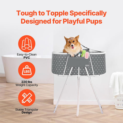 VEVOR Portable Dog Bathtub Foldable Pet Shower Station with Drain, Grey