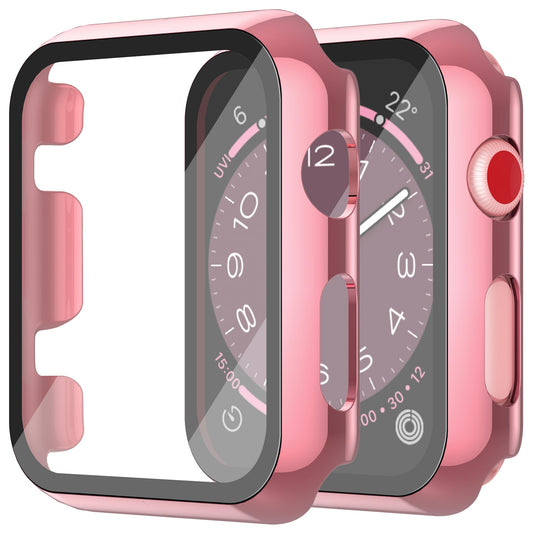 Misxi 2 Pack Hard PC Case with Tempered Glass Screen Protector Compatible with Apple Watch Series 2 Series 3 42mm, Anti-Drop Scratch Resistant Lightweight Cover for iWatch, 1 Rose Pink + 1 Transparent