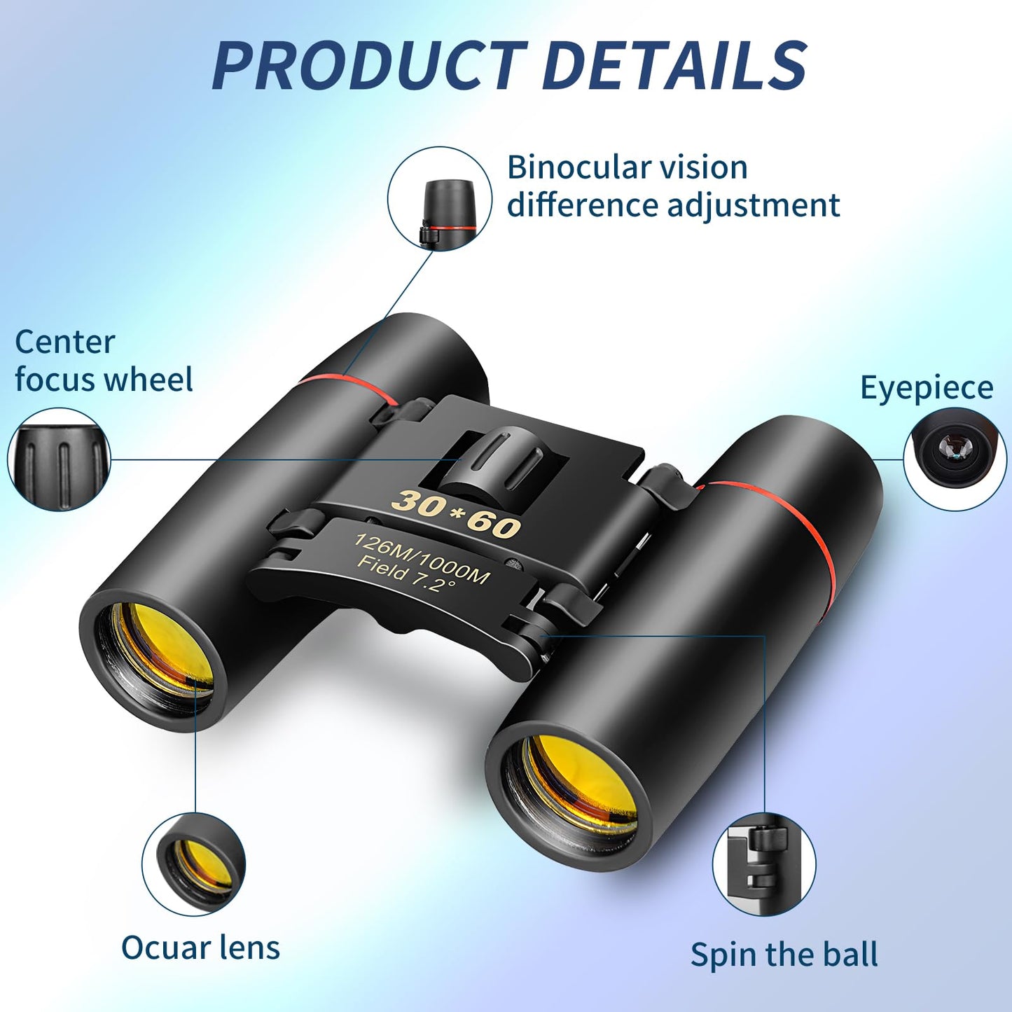 QICBIUD Compact Binoculars, HD Mini Portable Outdoor Binoculars, Pocket Lightweight Folding Binoculars for Adults and Children Bird Watching Hunting, Watching Shows, Traveling and Tourism,...