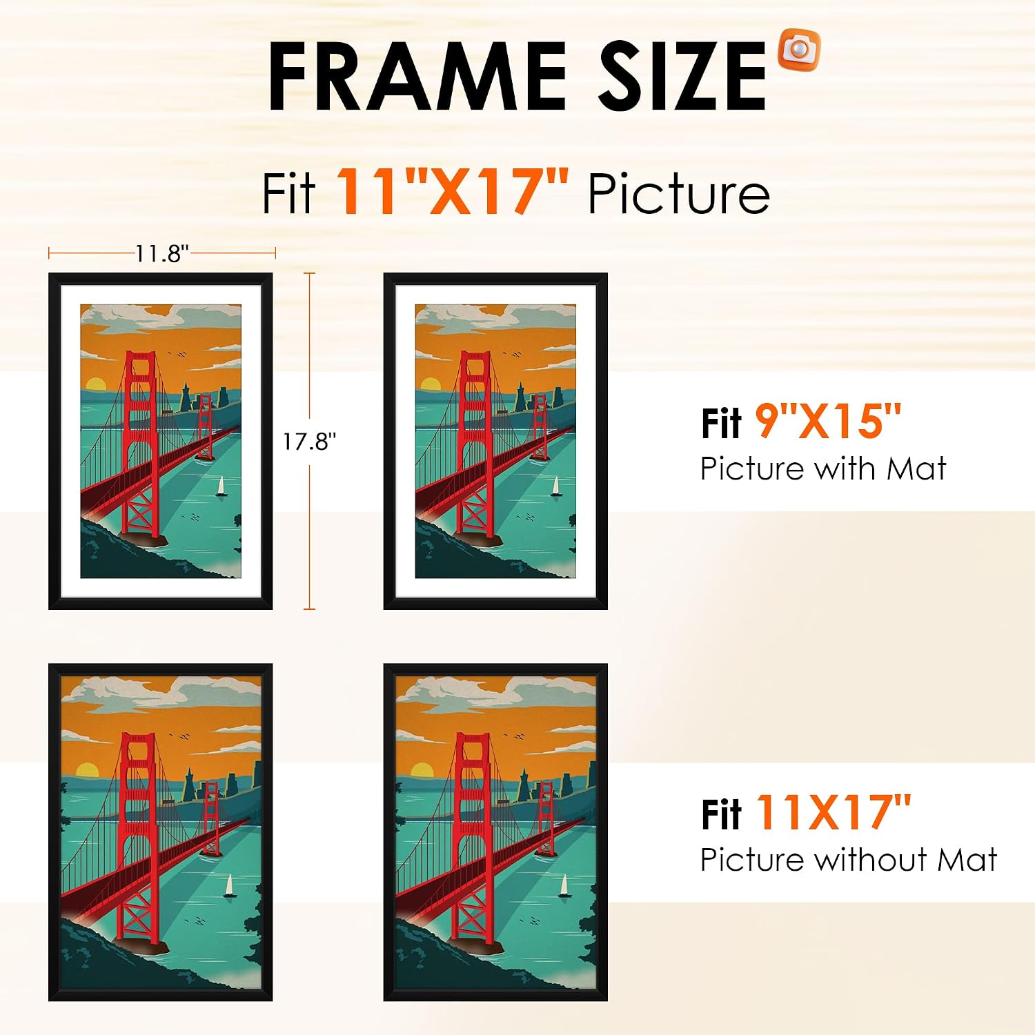 FIXSMITH 11x17 Picture Frame Set of 1, Photo Frame with HD Plexiglass, Display Pictures 9x15 with Mat or 11x17 Without Mat, Black Picture Frames Collage Wall Decor, Gallary Wall Frame