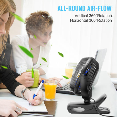 BESKAR USB Clip on Fan, Portable Small Desk Fan with Cord Powered