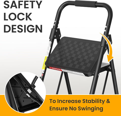 HBTower 3 Step Ladder, Folding Step Stool with Wide Anti-Slip Pedal