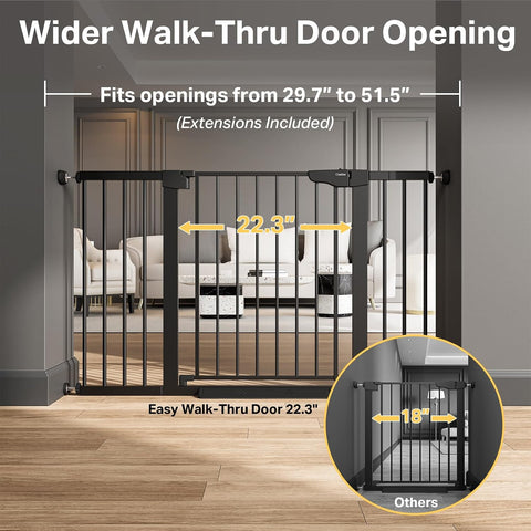 Cumbor 29.7-51.5 in Extra Wide Baby Gate for Stairs, Dog Gate Indoor Black