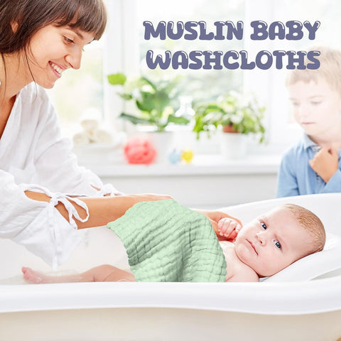 Breling 20 Pcs Baby Muslin Washcloth 12x12 in, White, Light Green, Green
