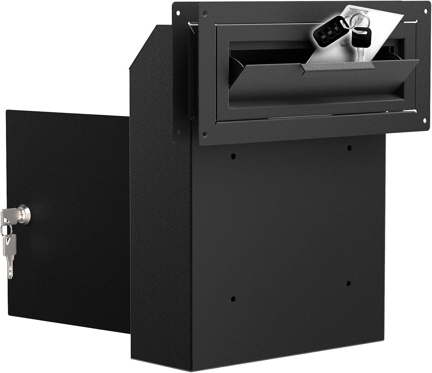 POCHAR Through the Door Mail Drop Box - 1.2mm Steel Payment Dropbox - Door Mount Theft Proof Mailbox - Locking Deposit Drop Box for Night Key, Deposit, Cash, and Rent (Black)