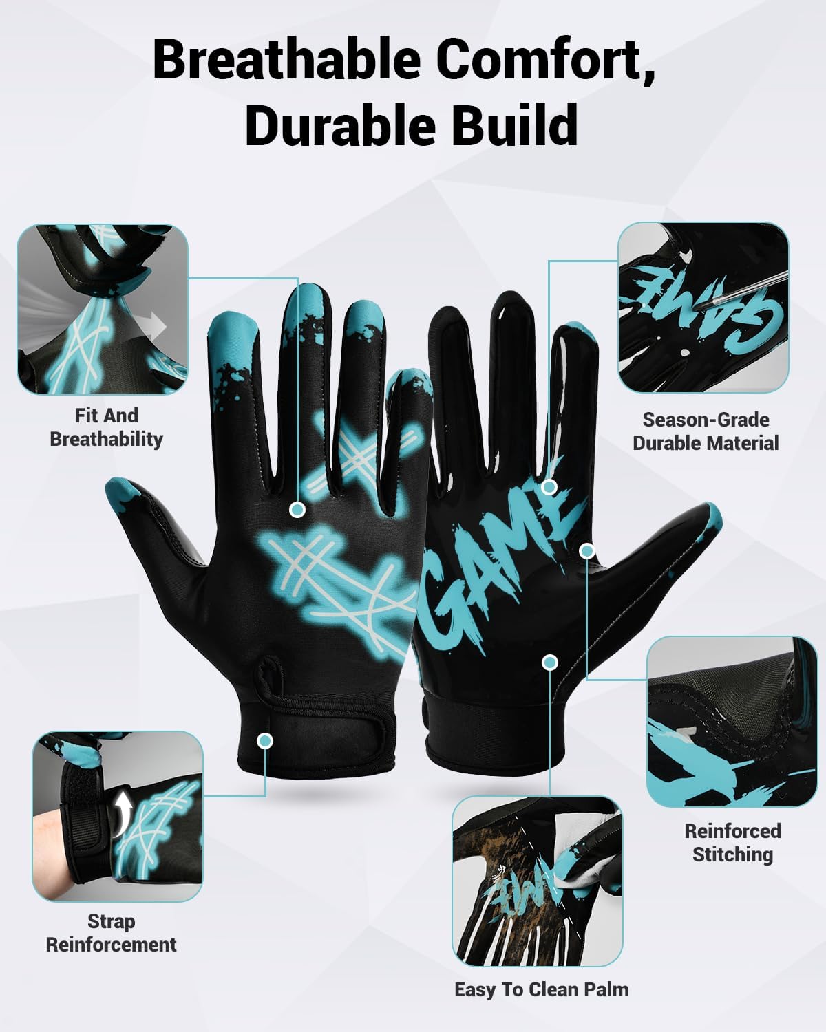 RIGWARL Football Gloves Adult Men, Youth Kids Football Gloves with Super Sticky Grip, Receiver Glove Best Gift for Adult Youth Kids Boys 8-12