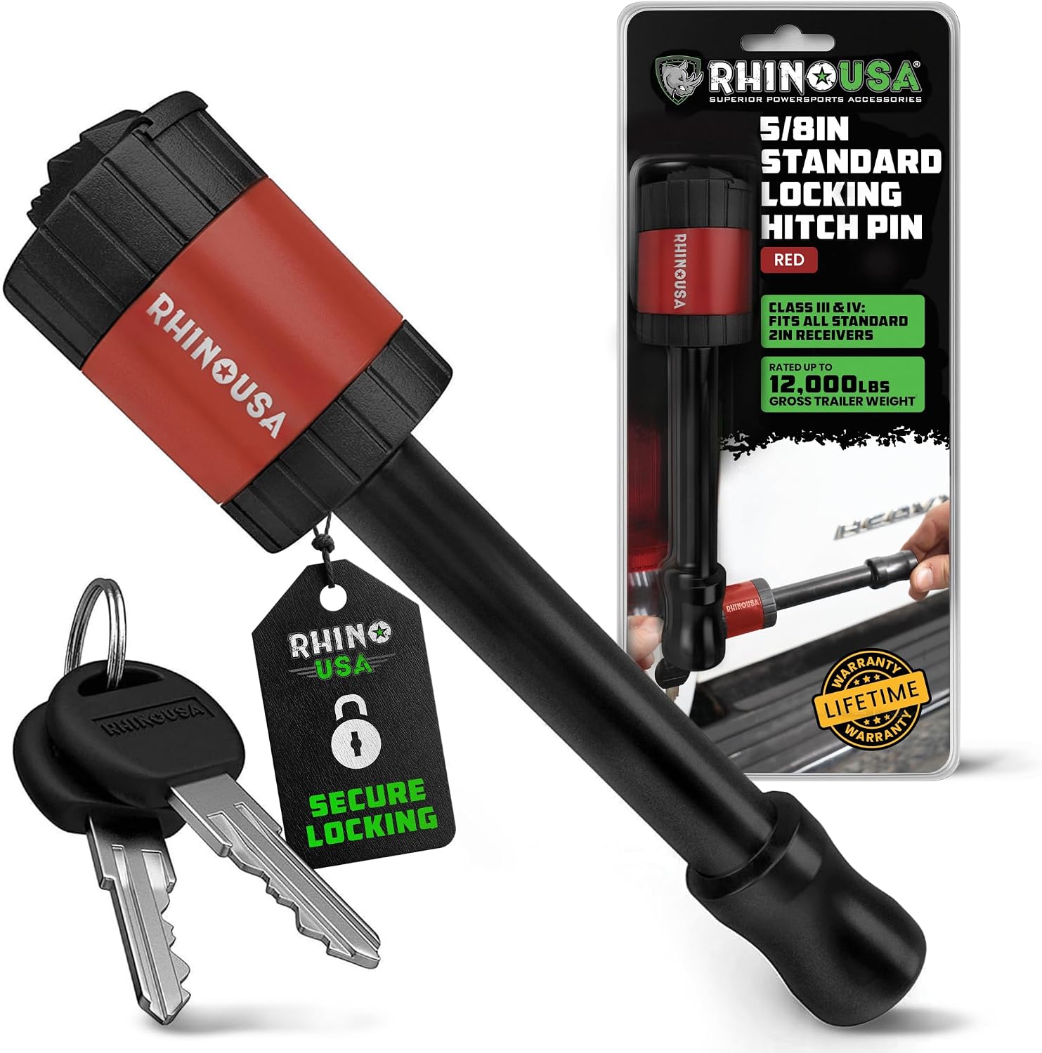 Rhino USA 2in Trailer Hitch Pin - Patented Locking Receiver Pin