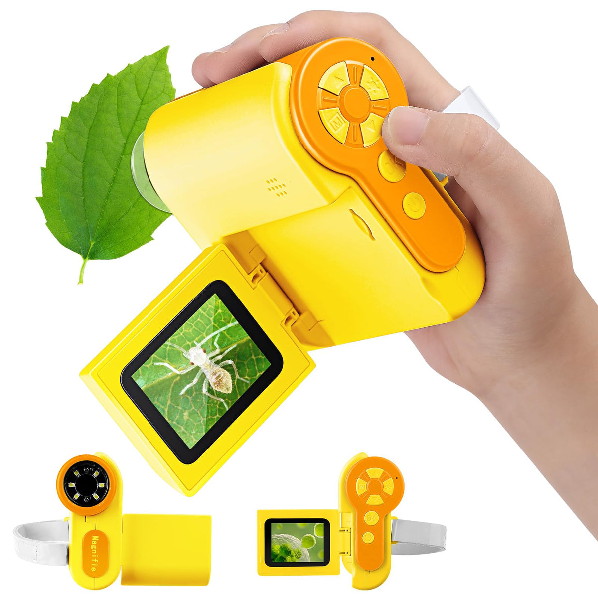 Barchrons Microscope for Kids, 1000X Handheld Kids Microscope with 6 Adjustable LED Lights, Valentines Day Gifts for Kids School Ages 8-13, 32G SD Card Included-Yellow