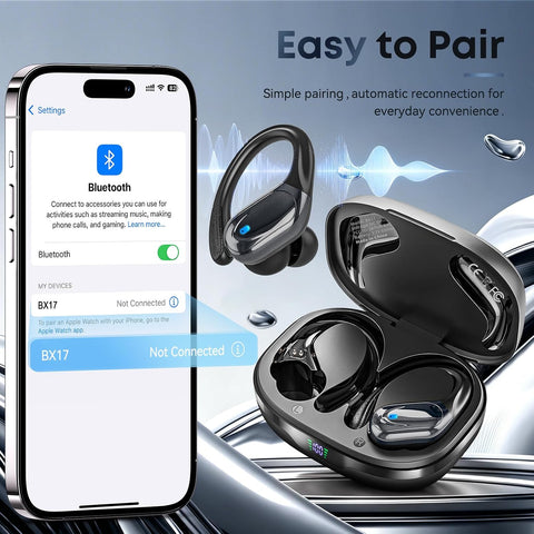 HAOYUYAN Wireless Earbuds, Sports Bluetooth Headphones, 80Hrs Playtime Ear Buds with LED Power Display, Noise Canceling Headset, IPX7 Waterproof Earphones for Workout/Running