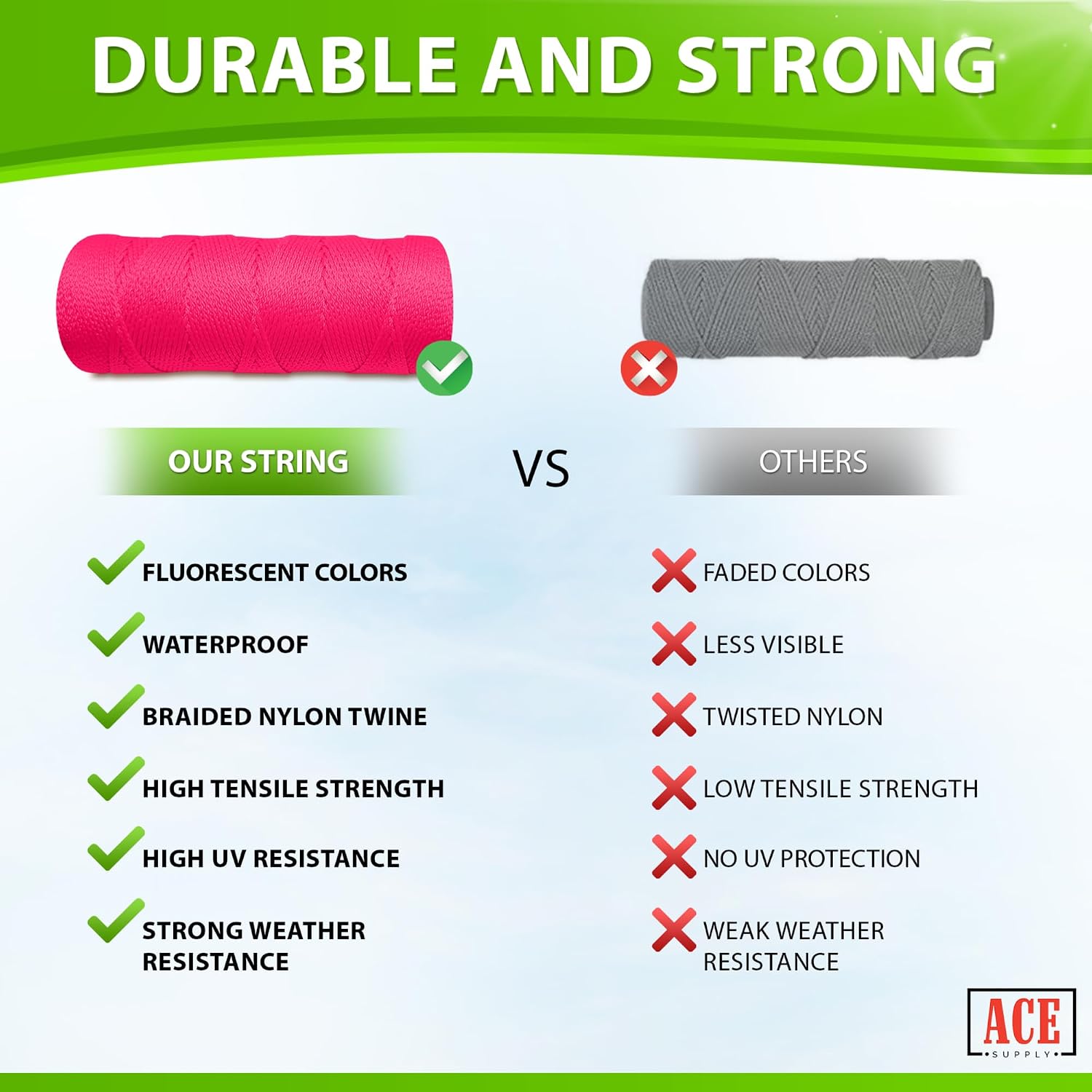 Fluorescent Pink String 1000 Ft - #18 Neon Pink Twine - Nylon String Line for Mason Line, Construction, Leveling