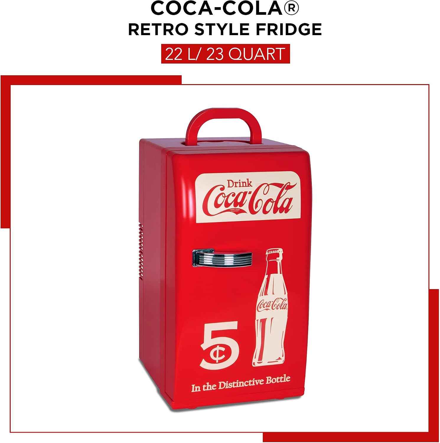 Coca Cola Mini Fridge - Refrigerator for Bedroom Office, Portable Table Top Beverage Cooler, 12V 110V Refrigerador For Drink, Soda, Wine, Use In Car, Dorm, Outdoor, Patio,18 Can