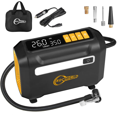 ROCGORLD R8 Tire Inflator Portable Air Compressor, DC 12V Portable Air Compressor with Large Dual Digital Screen, 3X Faster Inflation Portable Air Pump for Car Tires, Bike, Motor - Car Accessories