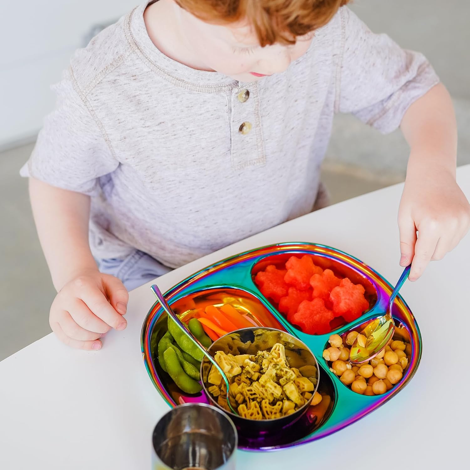 Ahimsa Stainless Steel Kids Divided Plates, Rainbow, 4 Plates