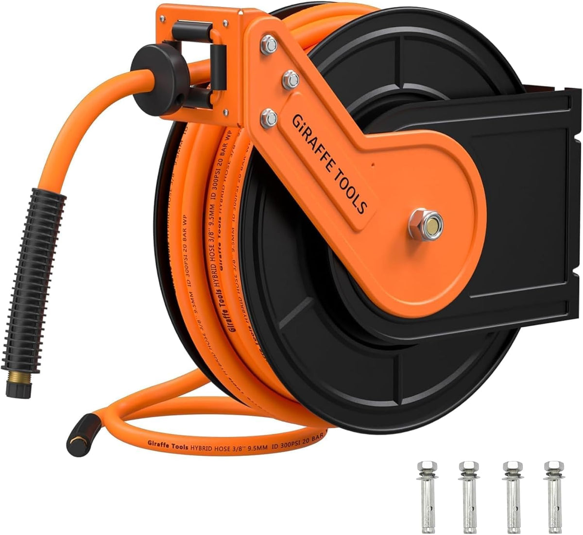 Giraffe Tools Retractable Air Hose Reel 50ft 3/8" Hybrid Hose Garage