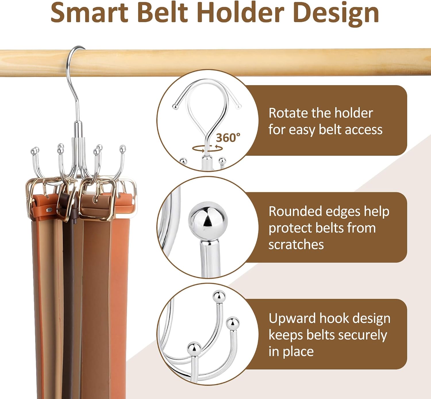 ZEDODIER Belt Hanger for Closet, Rotating Belt Organizer, Holds 24 Belts