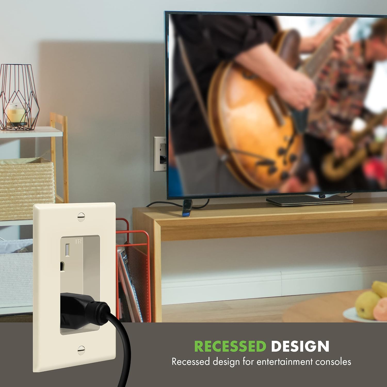 TOPGREENER Recessed Duplex Receptacle Outlet Tamper-Resistant, Light Almond