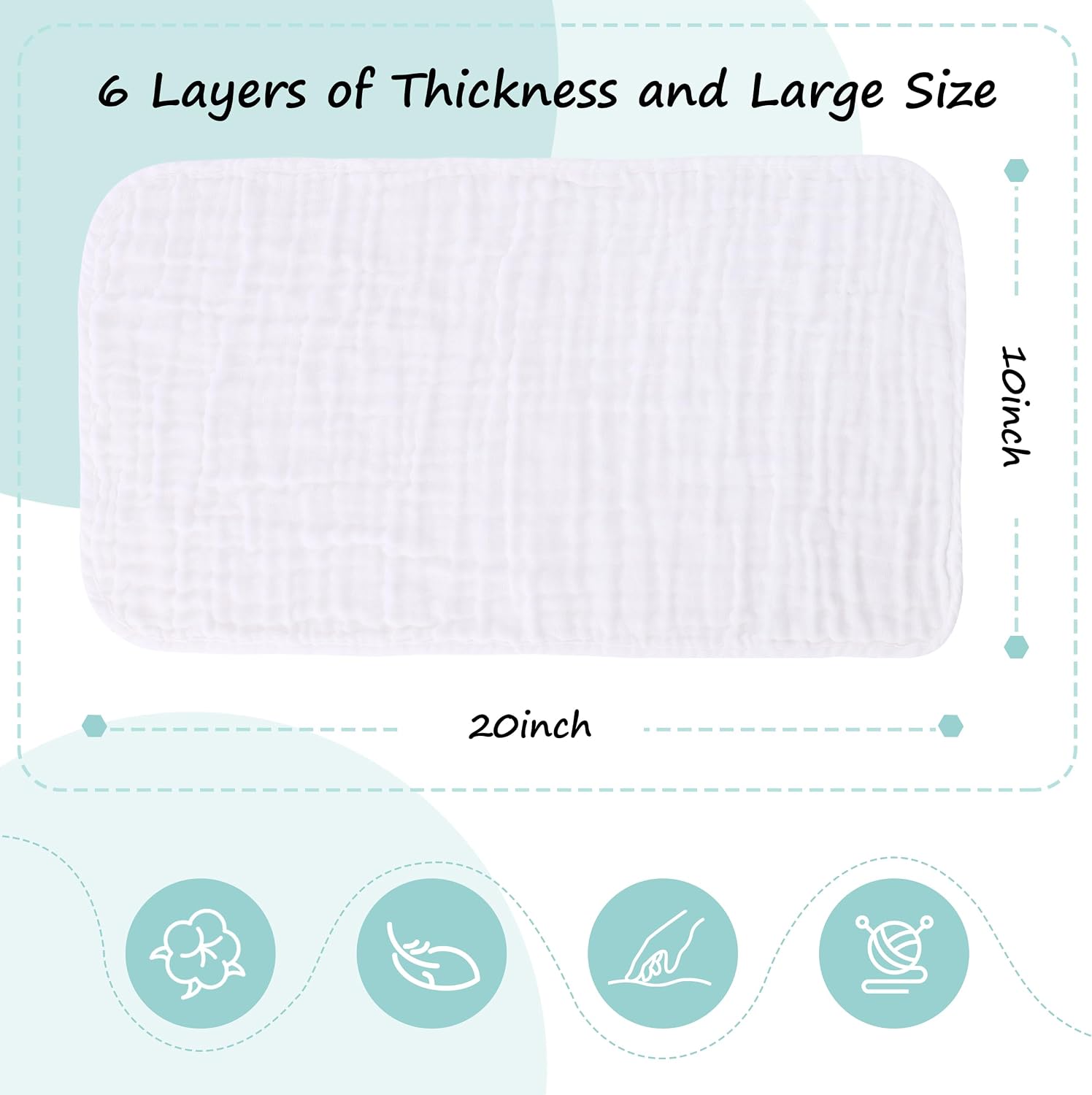 HIPHOP PANDA Large 100% Cotton Muslin Baby Burp Cloths - Reinforced Edges