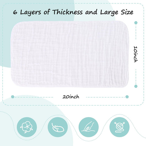 HIPHOP PANDA Large 100% Cotton Muslin Baby Burp Cloths - Reinforced Edges