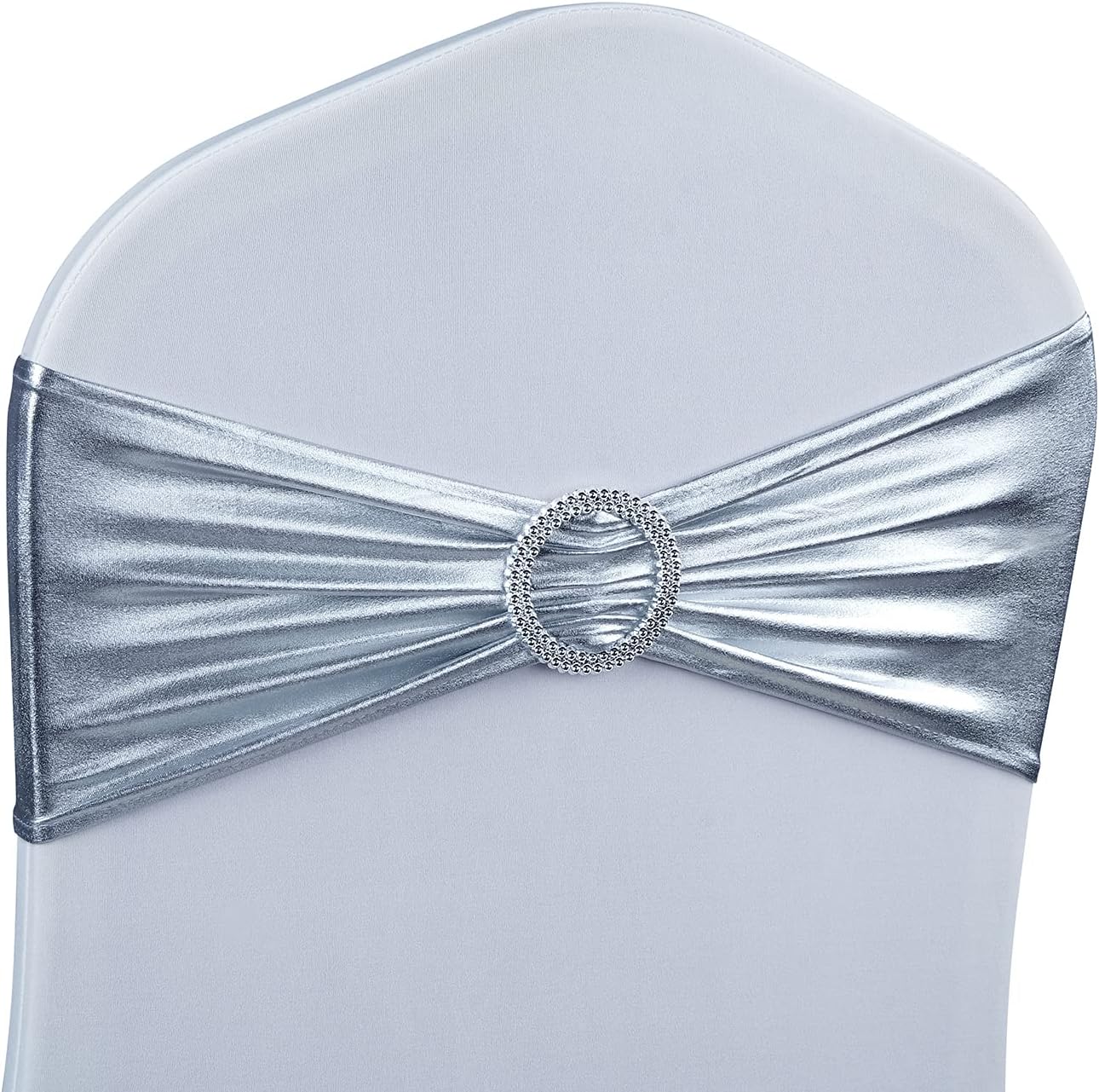 Babenest 50PCS Spandex Chair Sashes Bows with Buckle Metallic Silver