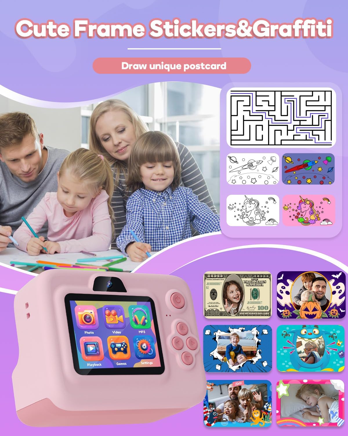 Dylanto Kids Camera Instant Print,1080P Kids Instant Cameras that Print Photos,Christmas Birthday Gifts for Girls Age 3-12,Portable Toy for 3 4 5 6 7 8 9 10 Year Old Girls Boys Pink