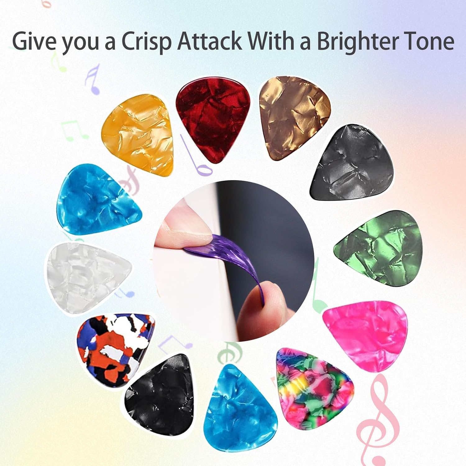 21 Pack Guitar Picks with Organizer Storage Box, 4 Different Thickness Colorful Celluloid Guitar Picks Plectrums for Acoustic Guitar, Electric Guitar, Bass, Ukulele