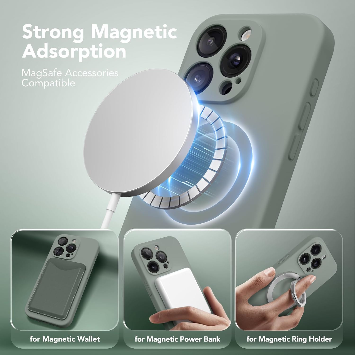 Magnetic for iPhone 14 Pro Max Case Silicone Calke Green