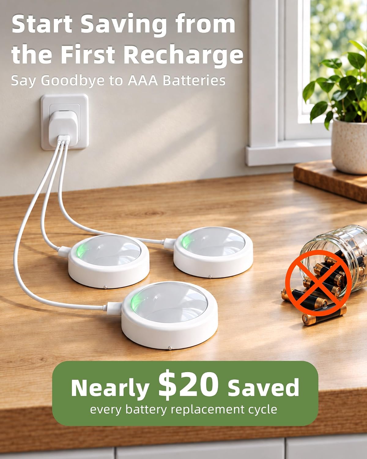 EZVALO 3-Pack Rechargeable Puck Lights with Remote